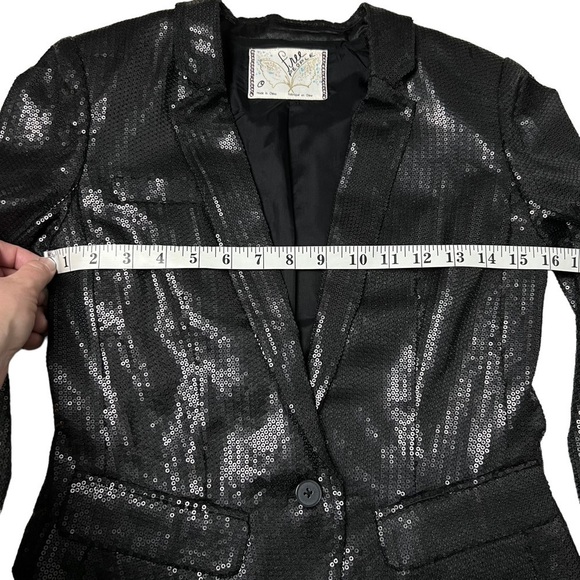 NWT Free People Women Blazer SZ 0 Black Sequin V-Neck One-Button Evening Jacket - Picture 8 of 11